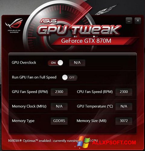 স্ক্রিনশট ASUS GPU Tweak Windows XP