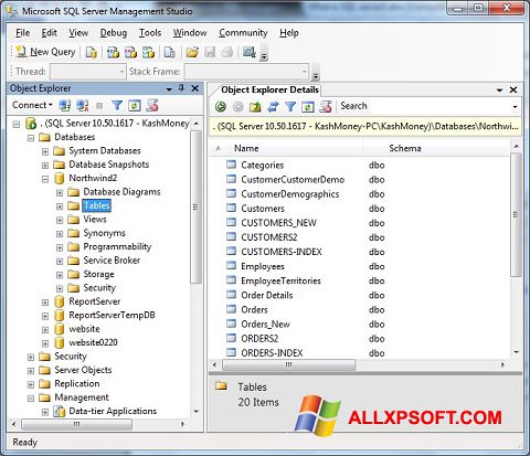 স্ক্রিনশট Microsoft SQL Server Windows XP