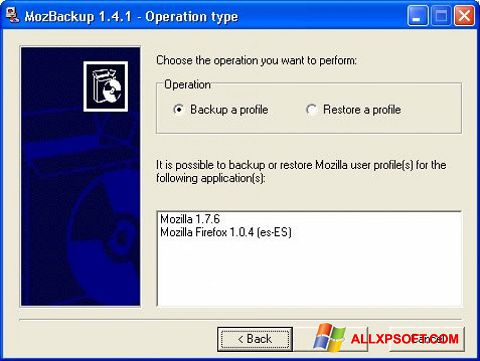 স্ক্রিনশট MozBackup Windows XP