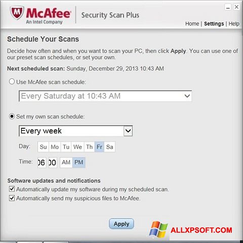 স্ক্রিনশট McAfee Security Scan Plus Windows XP