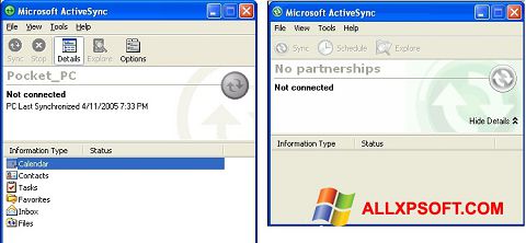 স্ক্রিনশট Microsoft ActiveSync Windows XP
