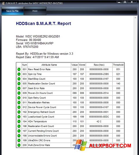 স্ক্রিনশট HDDScan Windows XP