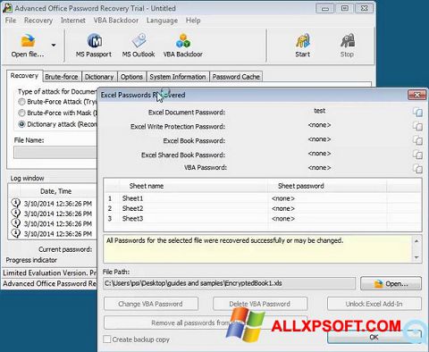 স্ক্রিনশট Advanced Office Password Recovery Windows XP