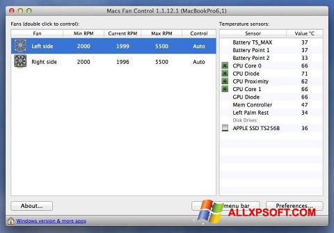 স্ক্রিনশট Macs Fan Control Windows XP