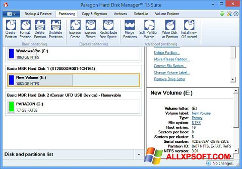 স্ক্রিনশট Paragon Hard Disk Manager Windows XP