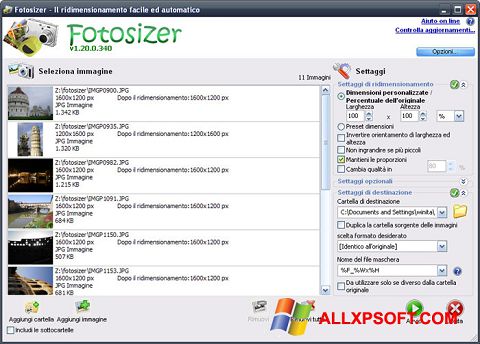 স্ক্রিনশট Fotosizer Windows XP