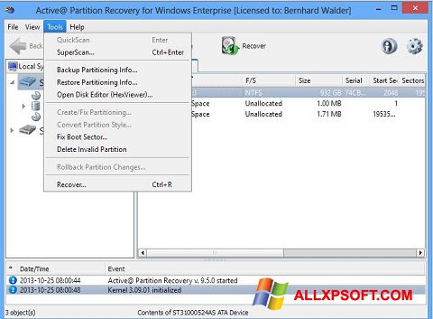 স্ক্রিনশট Active Partition Recovery Windows XP