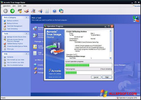স্ক্রিনশট Acronis True Image Windows XP