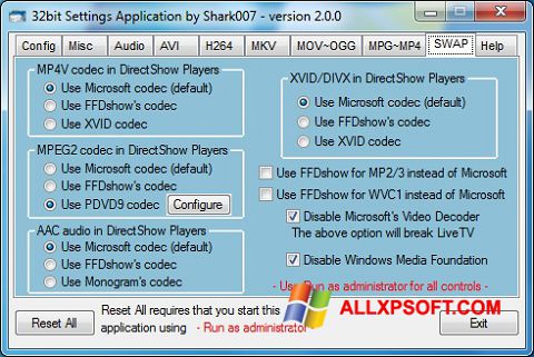স্ক্রিনশট ADVANCED Codecs Windows XP
