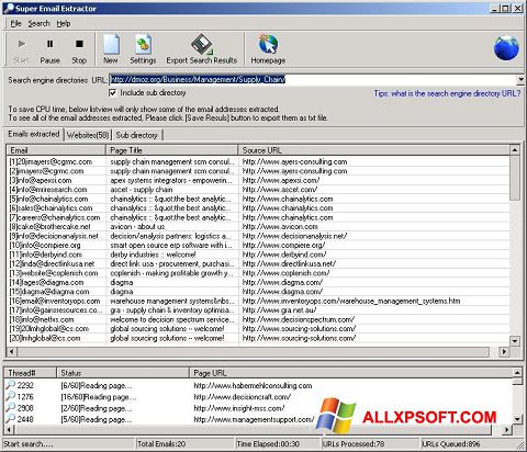 স্ক্রিনশট eMail Extractor Windows XP