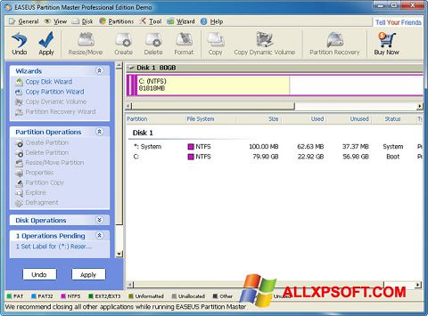 স্ক্রিনশট EASEUS Partition Master Windows XP
