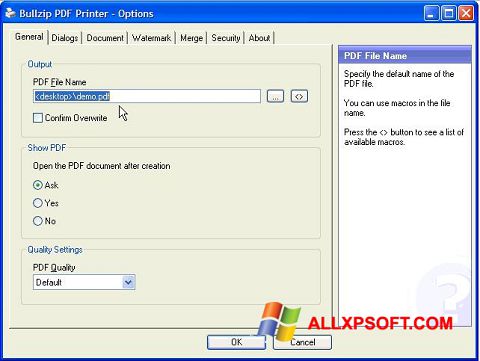 স্ক্রিনশট BullZip PDF Printer Windows XP