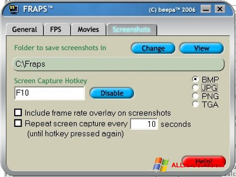 স্ক্রিনশট Fraps Windows XP