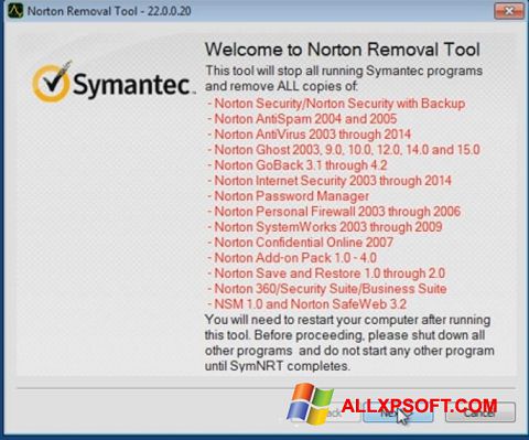 স্ক্রিনশট Norton Removal Tool Windows XP