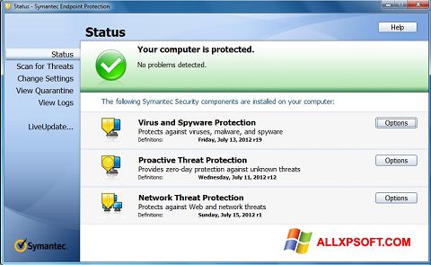 স্ক্রিনশট Symantec Endpoint Protection Windows XP