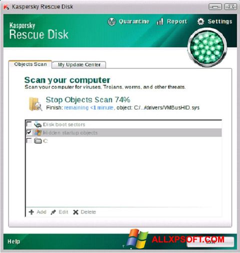 স্ক্রিনশট Kaspersky Rescue Disk Windows XP