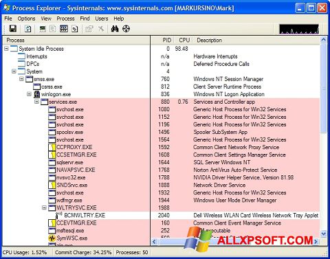 স্ক্রিনশট Process Explorer Windows XP