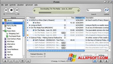 স্ক্রিনশট iTunes Windows XP